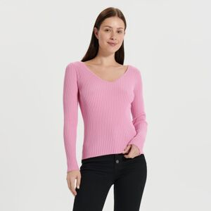 Sinsay - Bordázott kötésű pulóver - Rózsaszín