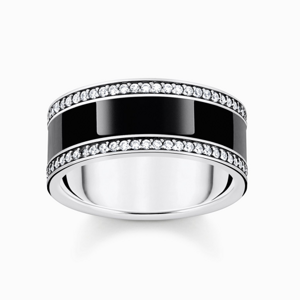 THOMAS SABO gyűrű Szíjgyűrű fekete zománccal és cirkóniával  gyűrű TR2446-691-11