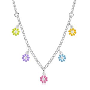 925 ezüst gyerek nyaklánc - virágok színes szirmokkal