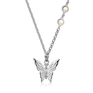 925 ezüst nyaklánc - pillangó, fehér édesvízi gyöngy, különféle láncok