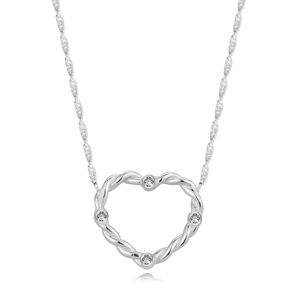 925 ezüst nyaklánc – szív körvonal csavart váll, kerek cirkóniák