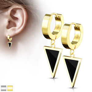 Acél karika fülbevaló- háromszög fekete fénymázzal,sima felület - Szín: Arany