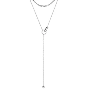 Acél nyaklánc ezüst színben - összekötött gyűrűk római számmal, dupla lánccal
