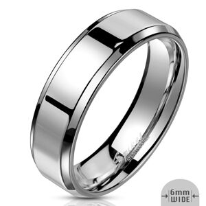 Ezüst színű gyűrű acélból - fényes felületű sáv, 6 mm - Nagyság: 60