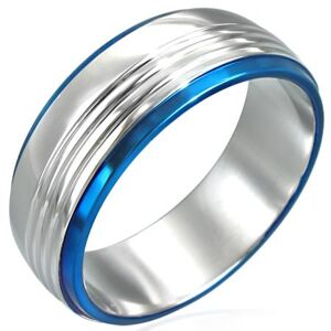 Gyűrű sebészeti acélból két kék sávval - Nagyság: 56