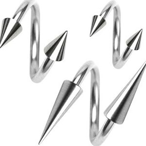 Piercing sebészeti acélból, spirál és tüske, 1,6 mm - Méret: 11 mm x 4x8 mm