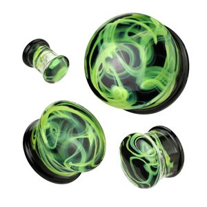 Pyrex üveg fültágító dugó - sárga-zöld füsthatás, fekete és átlátszó végződésekkel - A piercing vastagsága: 25 mm