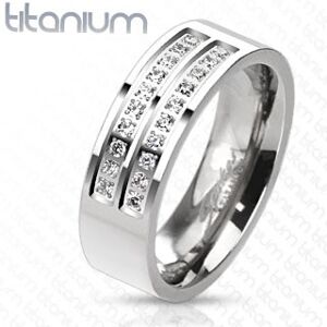 Titánium gyűrű ezüst árnyalatban átlátszó cirkóniás vonalakkal, 8 mm - Nagyság: 62