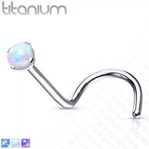 Titánium ívelt orr piercing - szintetikus opál, szivárvány tükröződéssel, 0,8 mm - Szín: Kék