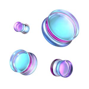 Üveg nyerges fültágító dugó - lila-kék színű szivárvány tükröződéssel - A piercing vastagsága: 25 mm